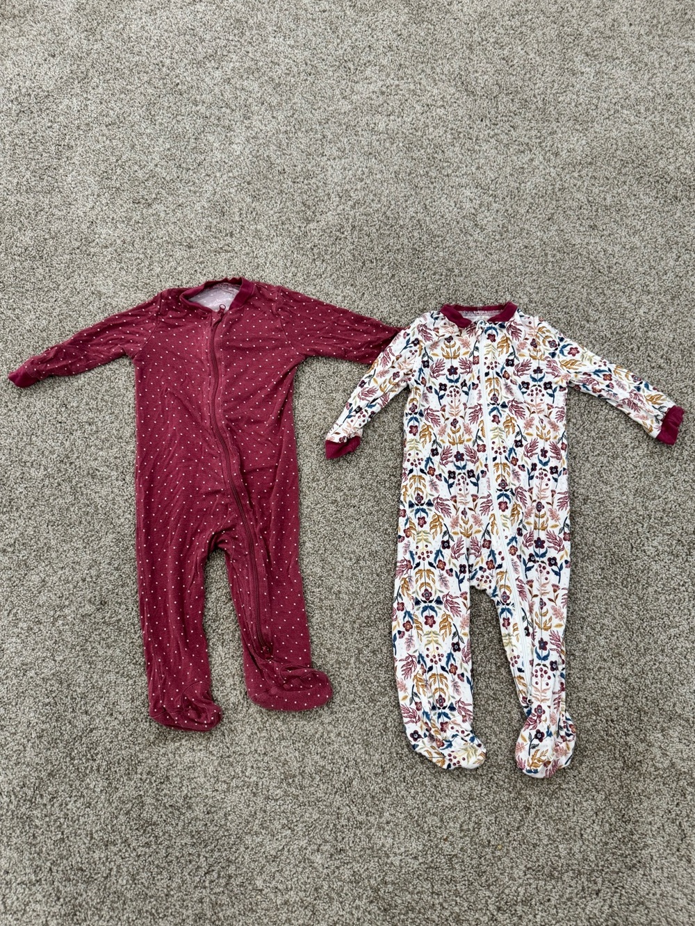 Burgundy Polka Dot Footed One-Piece Pajama for Kids